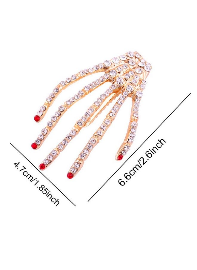 DonLeeving - Luckycivia 6 Pcs Halloween Rhinestone Hand Bone Shape Hair Clip Skeleton Claws Skull Hand Hair Barrette Alloy Skull Hand Hairpin Zombie Punk Rock Horror Hair Accessories For Women Girls - Image 1