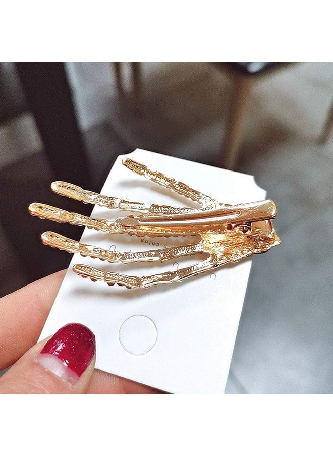 DonLeeving - Luckycivia 6 Pcs Halloween Rhinestone Hand Bone Shape Hair Clip Skeleton Claws Skull Hand Hair Barrette Alloy Skull Hand Hairpin Zombie Punk Rock Horror Hair Accessories For Women Girls - Image 1