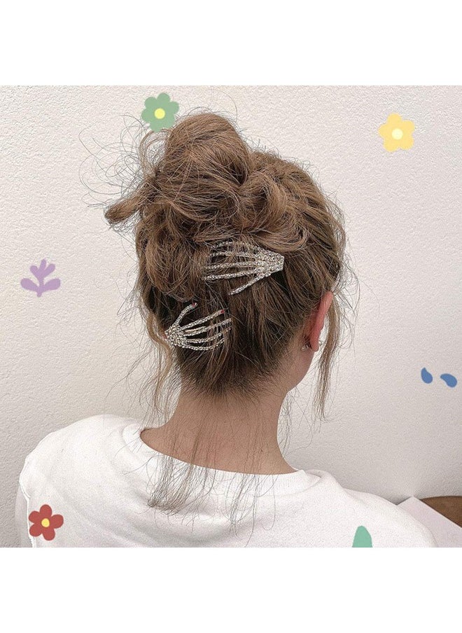 DonLeeving - Luckycivia 6 Pcs Halloween Rhinestone Hand Bone Shape Hair Clip Skeleton Claws Skull Hand Hair Barrette Alloy Skull Hand Hairpin Zombie Punk Rock Horror Hair Accessories For Women Girls - Image 1