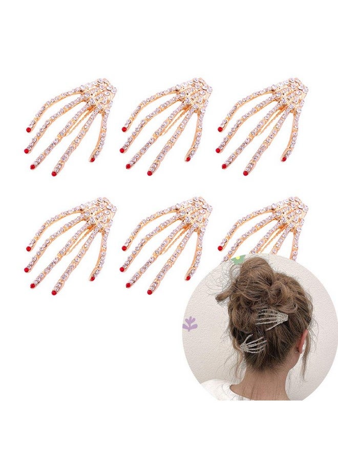 DonLeeving - Luckycivia 6 Pcs Halloween Rhinestone Hand Bone Shape Hair Clip Skeleton Claws Skull Hand Hair Barrette Alloy Skull Hand Hairpin Zombie Punk Rock Horror Hair Accessories For Women Girls - Image 1