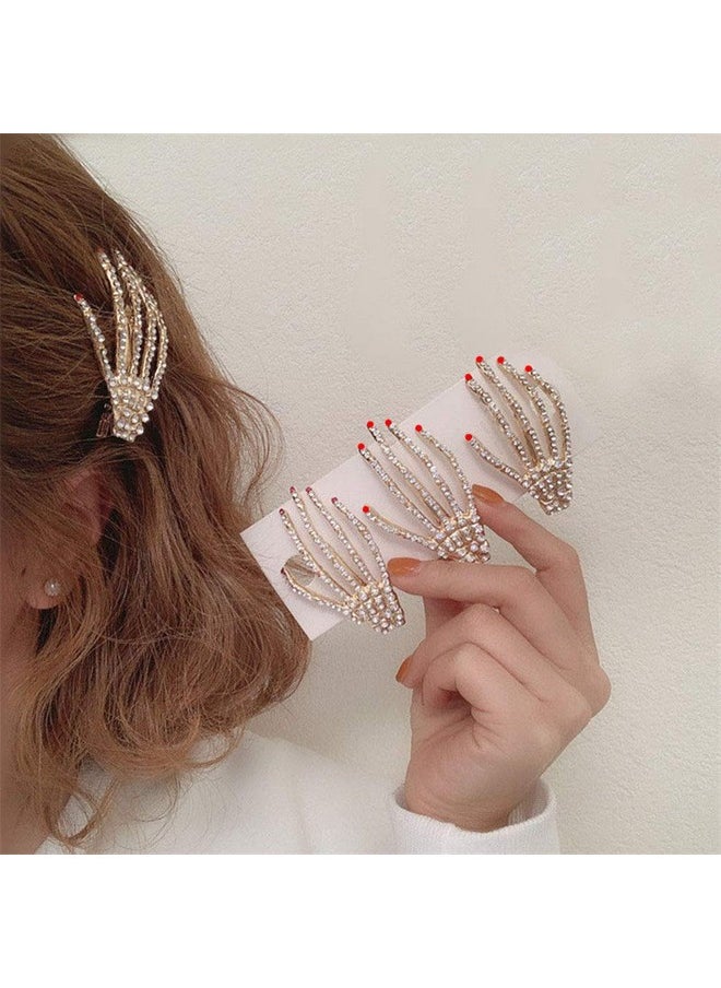 DonLeeving - Luckycivia 6 Pcs Halloween Rhinestone Hand Bone Shape Hair Clip Skeleton Claws Skull Hand Hair Barrette Alloy Skull Hand Hairpin Zombie Punk Rock Horror Hair Accessories For Women Girls - Image 1