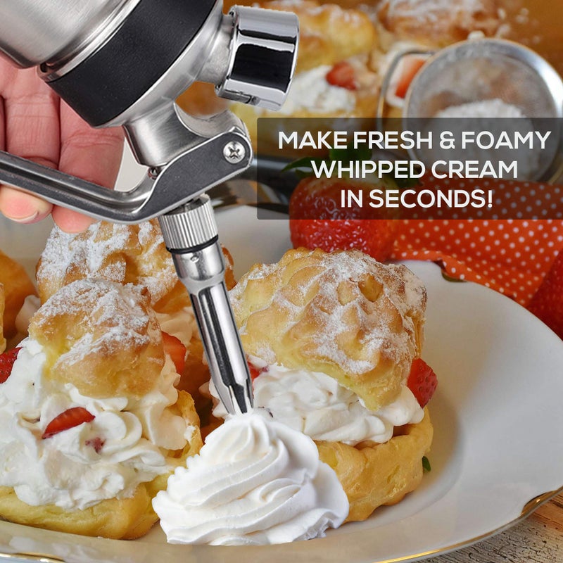 OCTANDRA OCTANDRA Professional Whipped Cream Dispenser – 1 Pint Stainless-Steel Cream Whipper Canister - Whipping Siphon - Whip Cream Maker with 3 Decorating Tips, 4 Injector Tips, Storage Cap & Brush  - Image 2