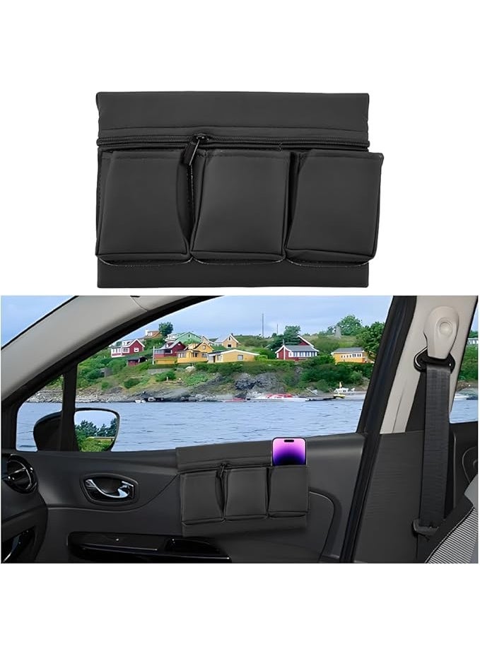 DUNISO Car Window Armrest Storage Box, Leather Vehicle Side Door Organizer with Multiple Pockets, Automotive Arm Elbow Rest Pad Bag Accessories, Comfortable,Durable，Universal for Most Cars ,Black - Image 1