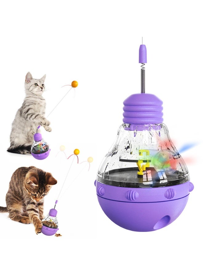 Smart Interactive Cat Toy with Food Dispenser, self-balancing wobbling food ball with spring teaser wand and glowing ball, training and mental stimulation toy for indoor cats, helps reduce boredom, suitable for all ages and sizes - Image 1