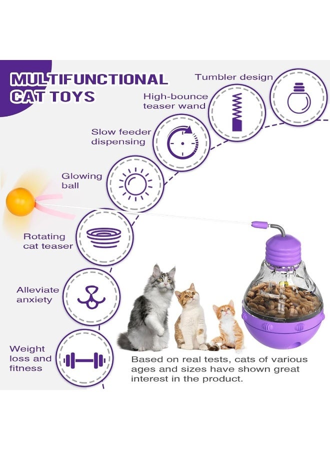 Smart Interactive Cat Toy with Food Dispenser, self-balancing wobbling food ball with spring teaser wand and glowing ball, training and mental stimulation toy for indoor cats, helps reduce boredom, suitable for all ages and sizes - Image 5