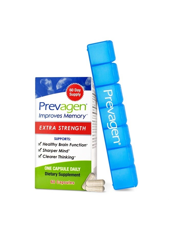 Prevagen تحسين الذاكرة - قوة إضافية 20 ملغ، 60 كبسولة، مع أبوأكوورين وفيتامين د وPrevagen 7-يوم منظم الحبوب | مكمل دماغي لصحة دماغ أفضل، يدعم وظيفة الدماغ الصحية - Image 1
