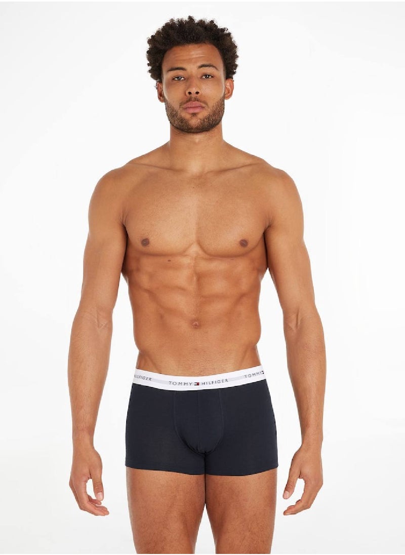 TOMMY HILFIGER - Men's 3-Pack Signature Essential Logo Waistband Trunks Underwear Bottoms, Navy - Image 1