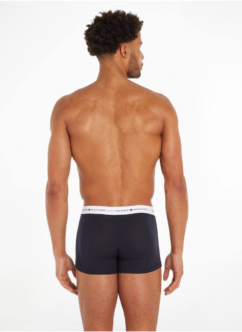 TOMMY HILFIGER - Men's 3-Pack Signature Essential Logo Waistband Trunks Underwear Bottoms, Navy - Image 1