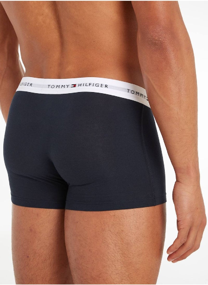 TOMMY HILFIGER - Men's 3-Pack Signature Essential Logo Waistband Trunks Underwear Bottoms, Navy - Image 1