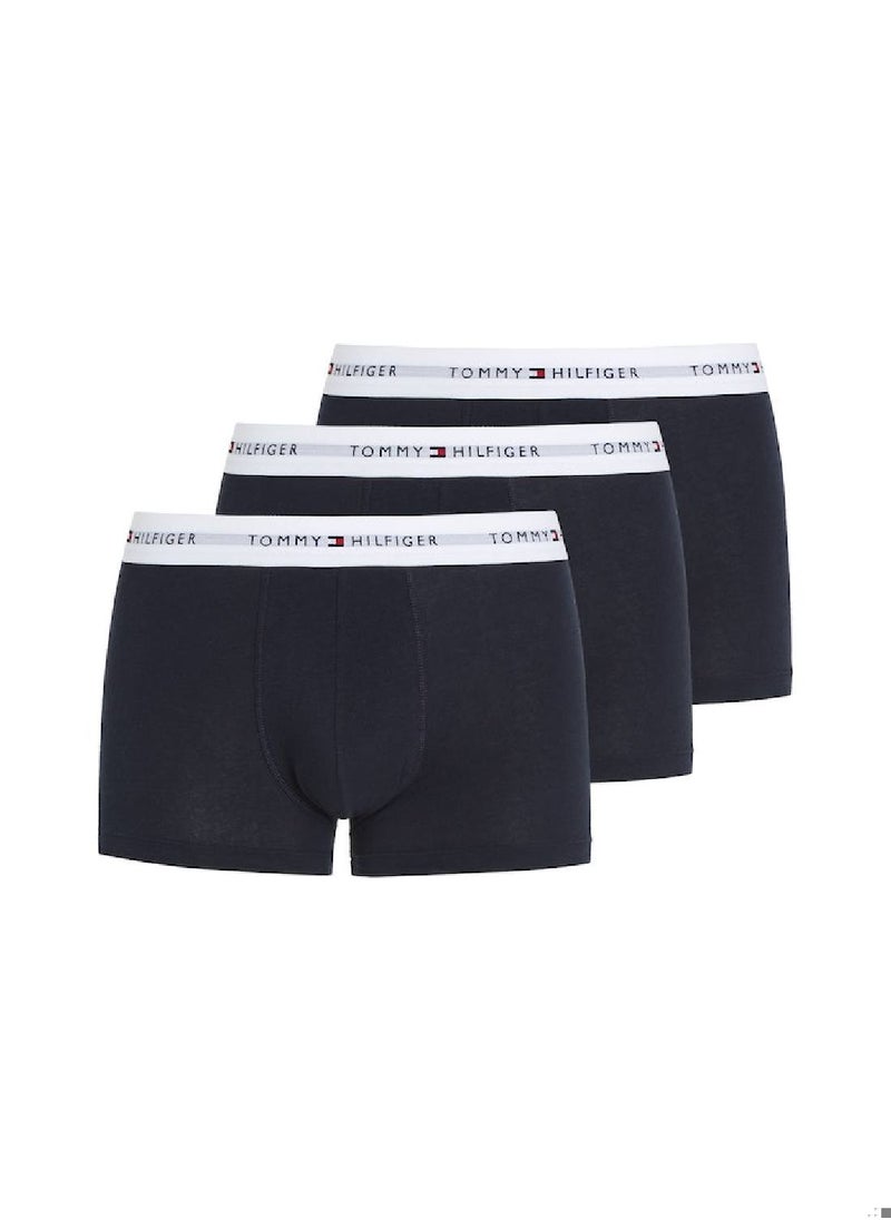 TOMMY HILFIGER - Men's 3-Pack Signature Essential Logo Waistband Trunks Underwear Bottoms, Navy - Image 1