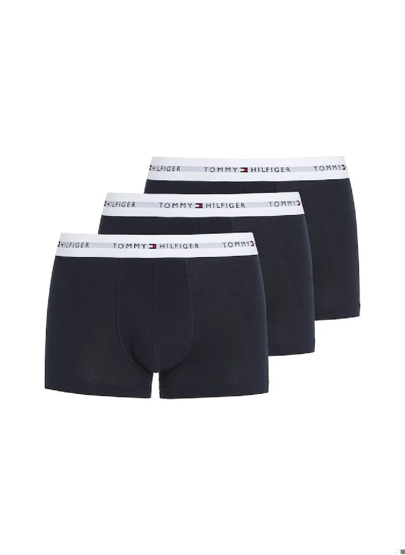 TOMMY HILFIGER Men's 3-Pack Signature Essential Logo Waistband Trunks Underwear Bottoms, Navy