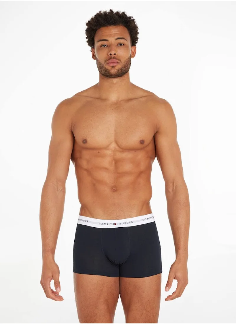 TOMMY HILFIGER Men's 3-Pack Signature Essential Logo Waistband Trunks Underwear Bottoms, Navy