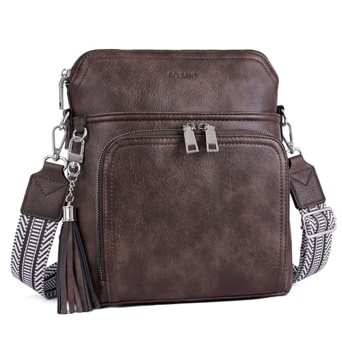 Roulens Crossbody Purse for Women Vegan Leather Medium Crossbody Wallet Bag for Travel Women Shoulder Handbags with Tassel - Image 1