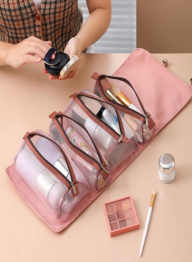 JHEPCOIN 4 in 1 Detachable Hanging Toiletry Bag Foldable Travel Makeup Bag, Portable Small Quick Roll Up Removable Dividers Cosmetic Bags for Women Girls - Image 2