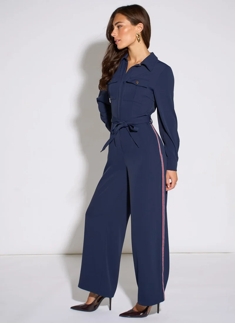 Gini London  Navy Long Sleeves Side Strip Detail Jumpsuit for Women | Best Price UAE