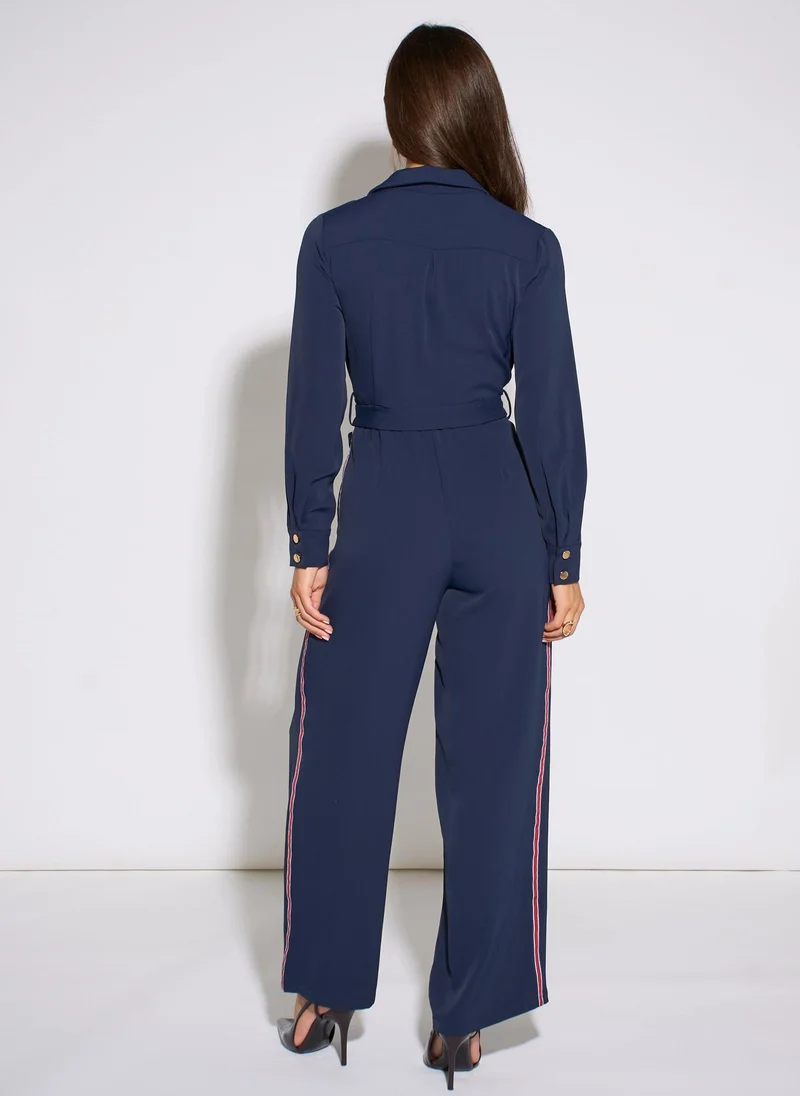 Gini London  Navy Long Sleeves Side Strip Detail Jumpsuit for Women | Best Price UAE