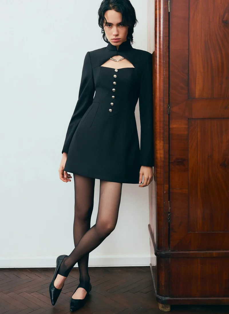Lichi  Mini dress with a cut-out at the chest and large buttons for Women | Best Price UAE