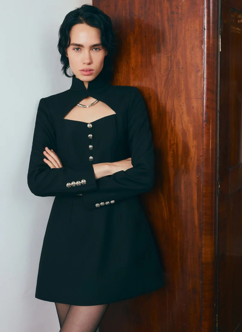 Lichi  Mini dress with a cut-out at the chest and large buttons for Women | Best Price UAE
