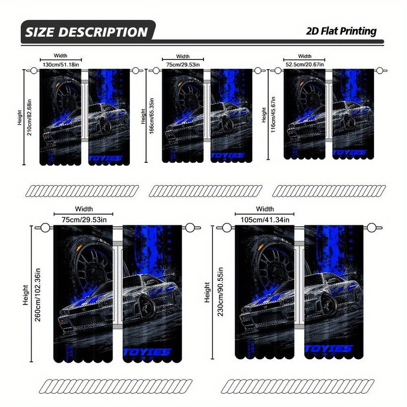 2D Flat Racing Car in Motion Printed Curtain 2pcs Size 52.5x116cm Each Rod Pocket Window Curtain For Living Room Office Bedroom Kitchen Coffee Shop Vacation Home Decor - Image 3