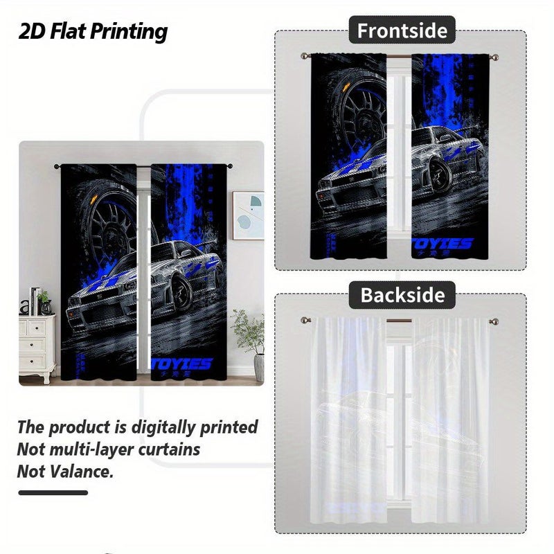 2D Flat Racing Car in Motion Printed Curtain 2pcs Size 52.5x116cm Each Rod Pocket Window Curtain For Living Room Office Bedroom Kitchen Coffee Shop Vacation Home Decor - Image 5