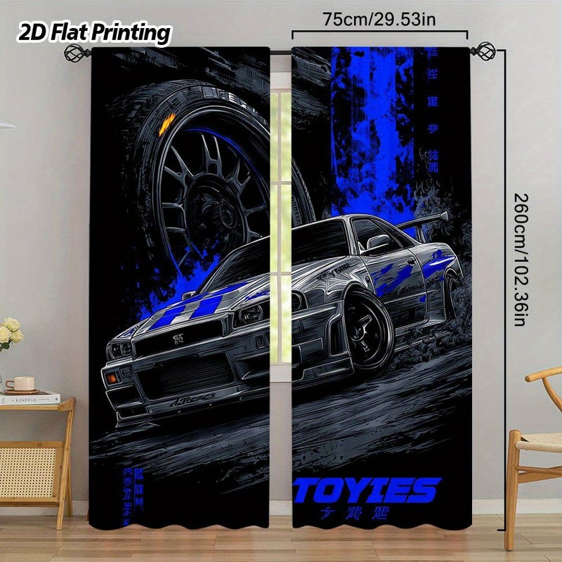 2D Flat Racing Car in Motion Printed Curtain 2pcs Size 52.5x116cm Each Rod Pocket Window Curtain For Living Room Office Bedroom Kitchen Coffee Shop Vacation Home Decor - Image 4