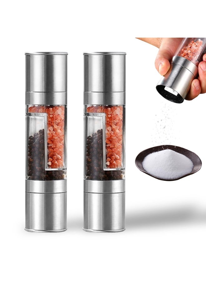 طقم مطحنة ملح وفلفل مكون من قطعتين، مطحنة ثنائية الرأس قابلة لإعادة التعبئة مصنوعة من الفولاذ المقاوم للصدأ، قابلة لتعديل درجة الخشونة، مناسبة للملح والفلفل والتوابل والأعشاب - Image 1