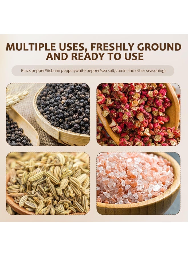 طقم مطحنة ملح وفلفل مكون من قطعتين، مطحنة ثنائية الرأس قابلة لإعادة التعبئة مصنوعة من الفولاذ المقاوم للصدأ، قابلة لتعديل درجة الخشونة، مناسبة للملح والفلفل والتوابل والأعشاب - Image 5