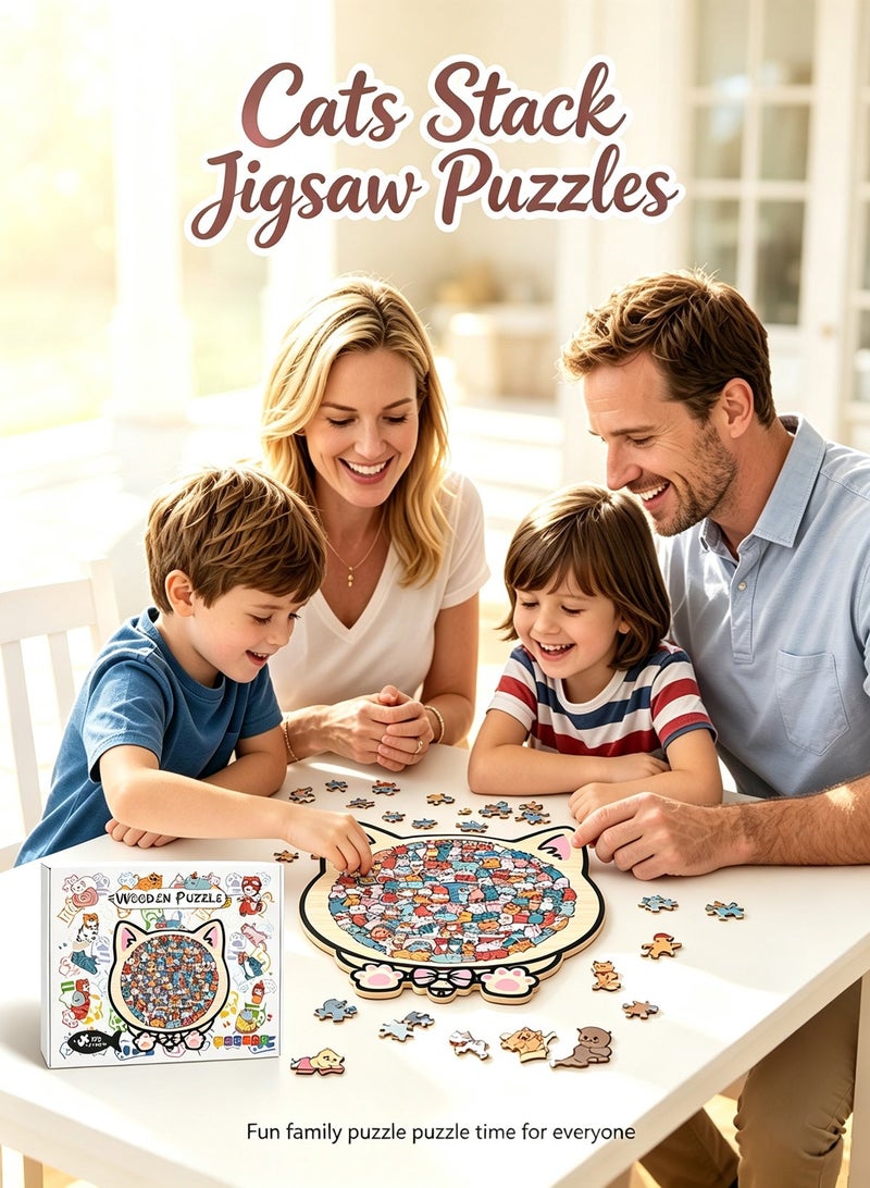 Wooden Cat Puzzle for Adults, Unique Irregular Shaped Animal Jigsaw Puzzle with Colorful Mini Kittens Inside, Challenging Wood Puzzle Game, Cat Lover Gift for Family Birthday - Image 3
