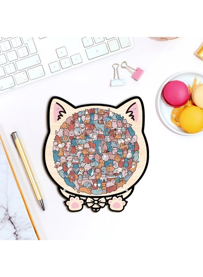Wooden Cat Puzzle for Adults, Unique Irregular Shaped Animal Jigsaw Puzzle with Colorful Mini Kittens Inside, Challenging Wood Puzzle Game, Cat Lover Gift for Family Birthday - Image 4