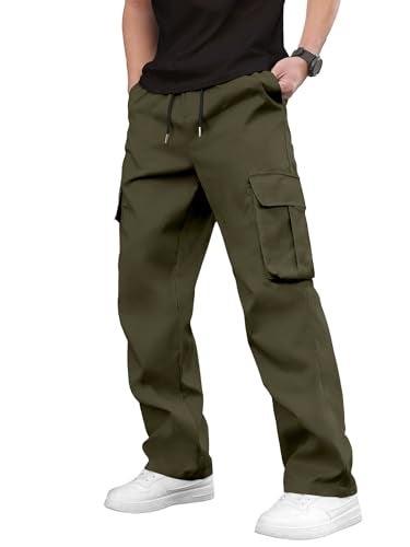 PLEPAN Men's Casual Cargo Pants Drawstring Hiking Pants Workout Tactical Joggers Sweatpants for Men ArmyGreen XX-Large - Image 2
