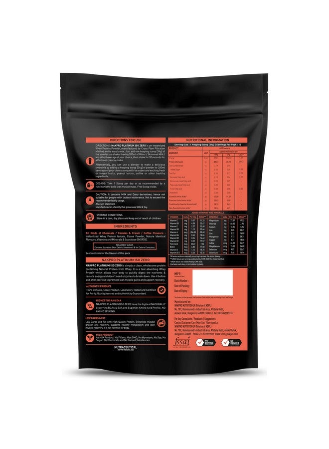 NAKPRO PLATINUM ISO ZERO 100% Whey Protein Isolate | Low Carbs | Added Vitamins & Minerals | Easy Mixing, Easy Digesting Whey Protein Supplement Powder for Men, Women & Athletes (500g, Chocolate) - Image 2