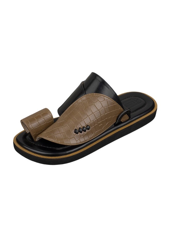 NAD Brown and black crocodile-embossed leather arabic sandals  - Image 1