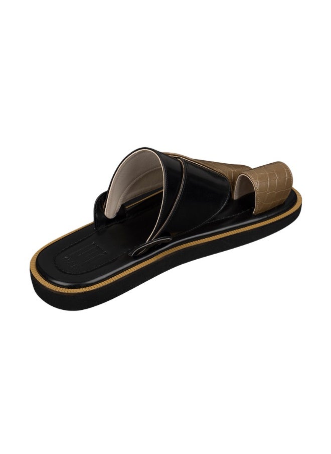 NAD Brown and black crocodile-embossed leather arabic sandals  - Image 2
