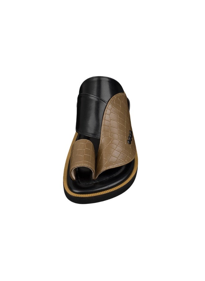 NAD Brown and black crocodile-embossed leather arabic sandals  - Image 3