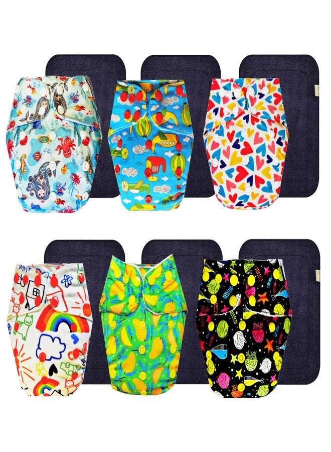 Dumbledo Premium Cloth Diaper with Black Insert (Pack of 6) | Dry Feel and Comfortable | Breathable | Adjustable Snaps | Ideal for Toddlers | 3 Months - 3 Years | Unisex Baby - Image 1
