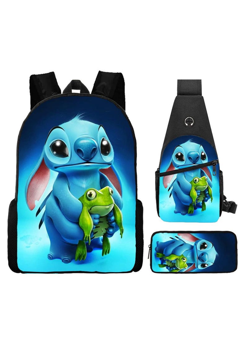 general 3-Piece Cartoon Stitch 3D Print Backpack Set - Image 1