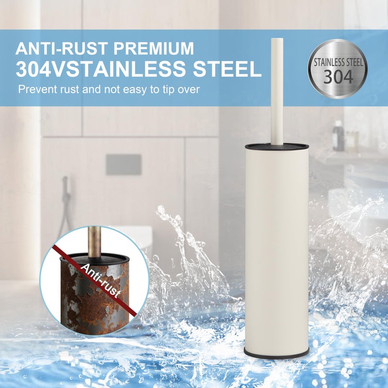 BGL White Toilet Brush and Holder,Stainless Steel Toilet Brushes for Bathroom with Holder - Image 2