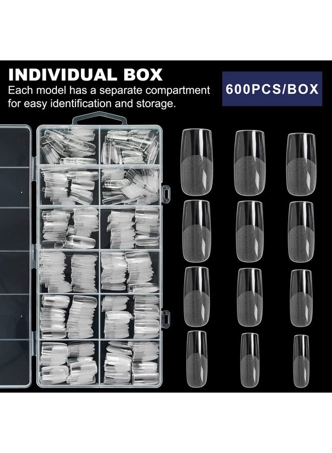 AORAEM Square Nail Tips 600 Pcs Artificial Full Cover Nail Tips Soft Clear Gel X Nail Tips 12 Sizes Acrylic Medium Square Press On Nails Tapered Square False Nails With Box For Home Diy Nail Salon - Image 4