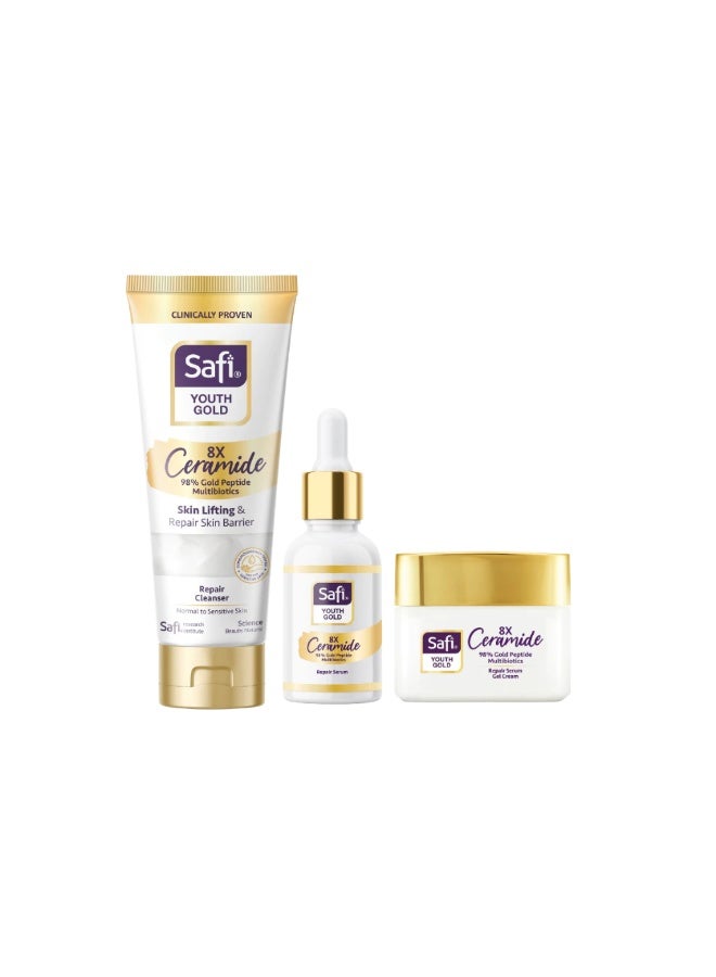 Safi Youth Gold 8x Ceramide Bundle Set | Cleanser | Serum | Moisturiser | Repair Skin Barrier | 98% Gold Peptide - Image 1