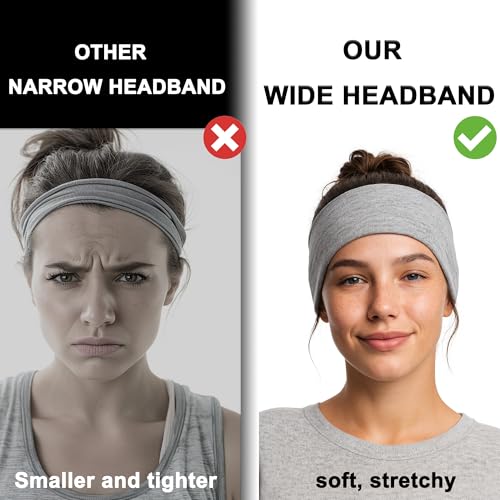 QUELIEN Extra Wide Headbands for Women 3 Pack – Soft Stretch Cloth Hair Bands for Workout, Yoga, Skincare & Daily Wear – Thick Big Headband, Large Headbands for Women (Black, White & Gray) - Image 2