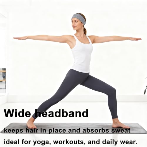 QUELIEN Extra Wide Headbands for Women 3 Pack – Soft Stretch Cloth Hair Bands for Workout, Yoga, Skincare & Daily Wear – Thick Big Headband, Large Headbands for Women (Black, White & Gray) - Image 3