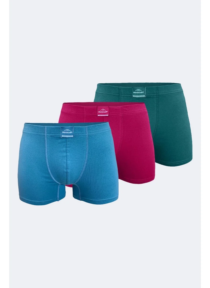 Malabadi Men's Claret Red Blue Green 3 Piece Cotton Elastane Boxer 3M074