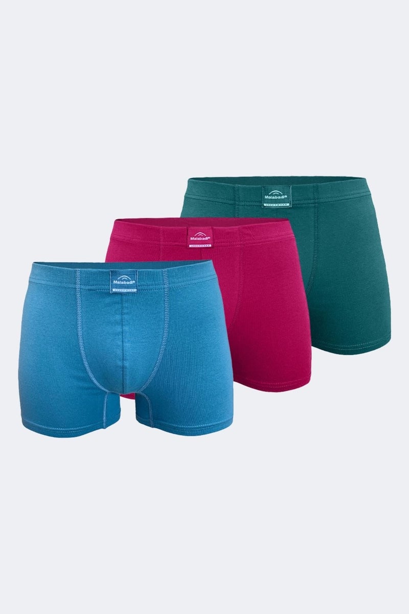 Malabadi Men's Claret Red Blue Green 3 Piece Cotton Elastane Boxer 3M074  - Image 1
