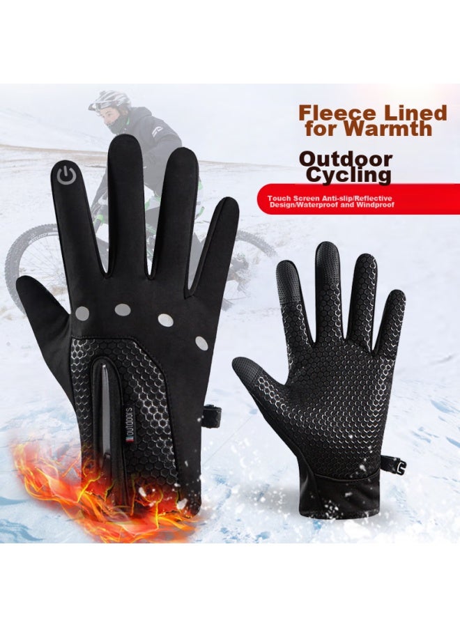 Yaphtes Winter Cycling Gloves For Men And Women, Fully Waterproof Motorcycle Electric Scooter Anti-slip Windproof Thickened Warm Sports Gloves Black - Image 1