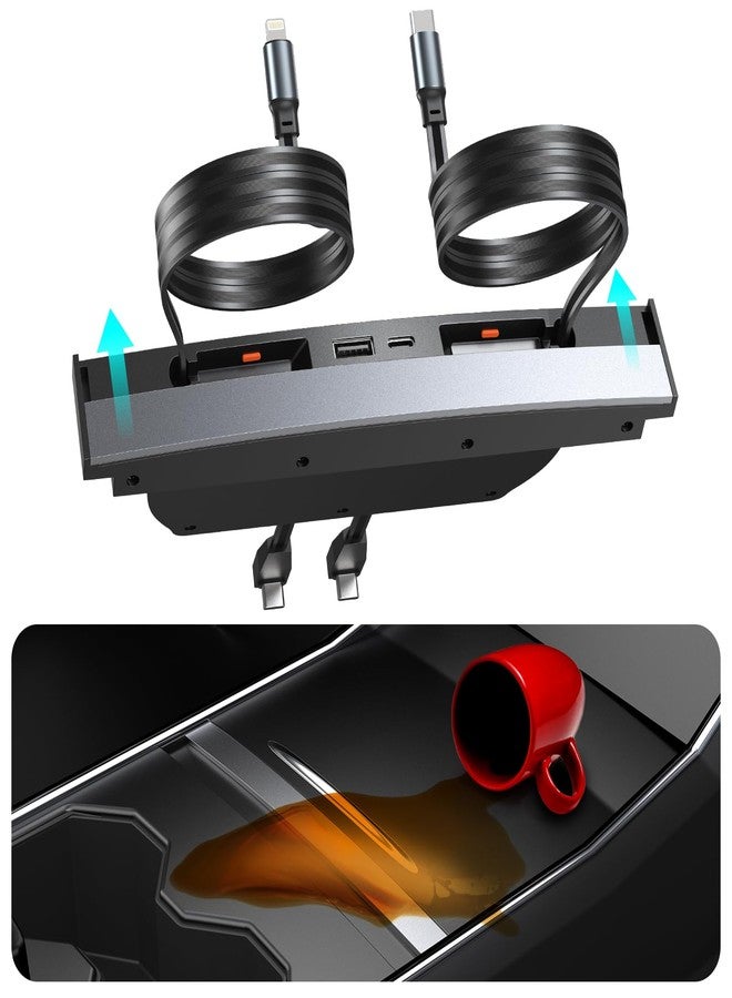 موزع USB للسيارة من تسلا - متعدد المنافذ لسيارات تسلا موديل 3/Y موديلات 2021 و2022 و2023، ملحقات تسلا متعددة الوظائف مع غطاء منزلق مقاوم للغبار وشحن سريع قابل للسحب، محول وحدة التحكم المركزية متوافق تمامًا - Image 1