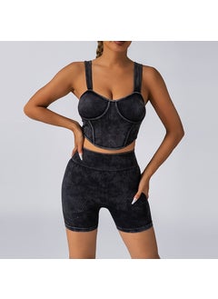 New Cross-Border Style Womens Yoga Suit With Chest Pad Shorts Breathable Seamless Sports Suit For Fitness And Comfort Black suit