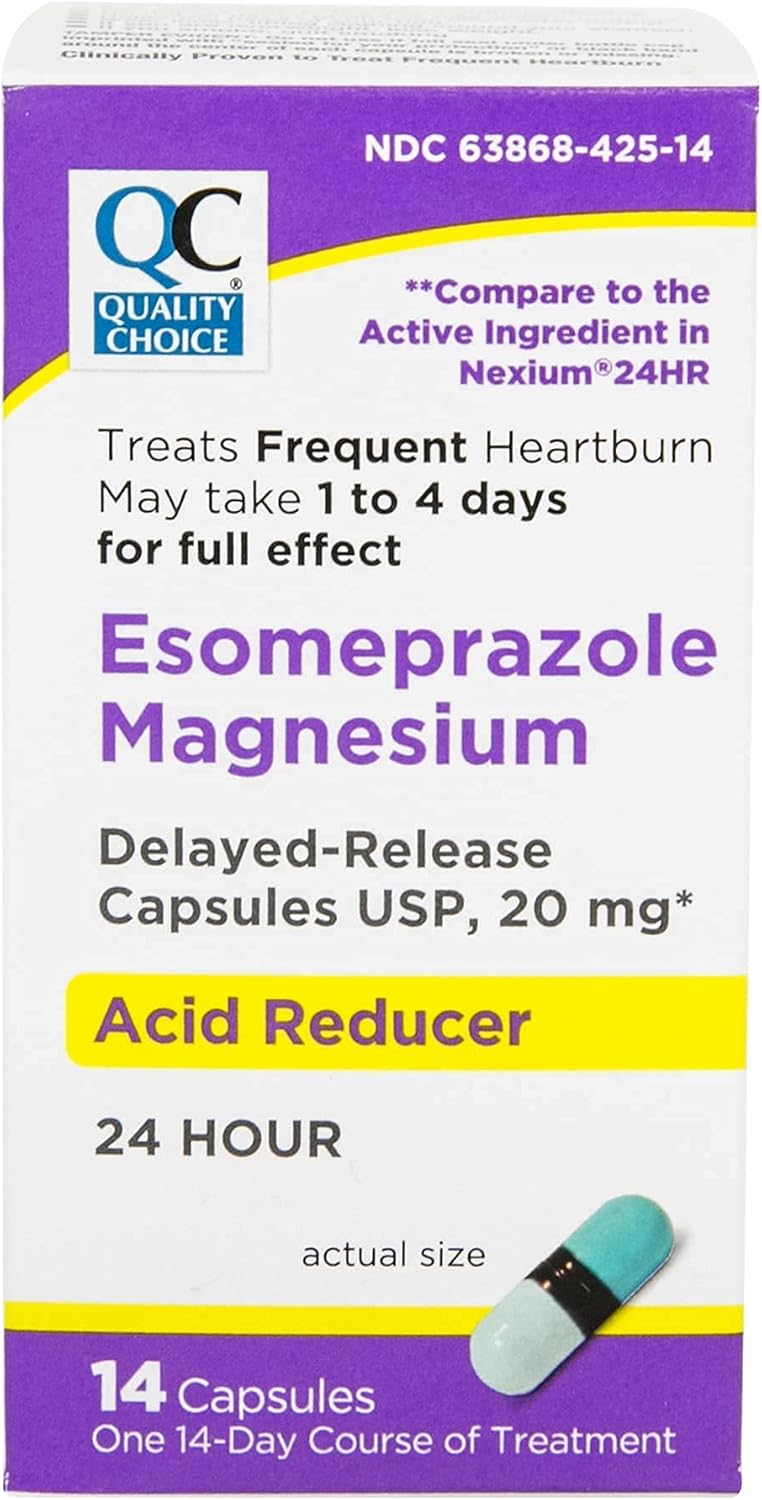 Quality Choice Esomeprazole Magnesium 20 mg Acid Reducer  Heartburn Relief Delayed Release Capsules for 24 Hour All Day and Night Protection 14 Count - Image 1