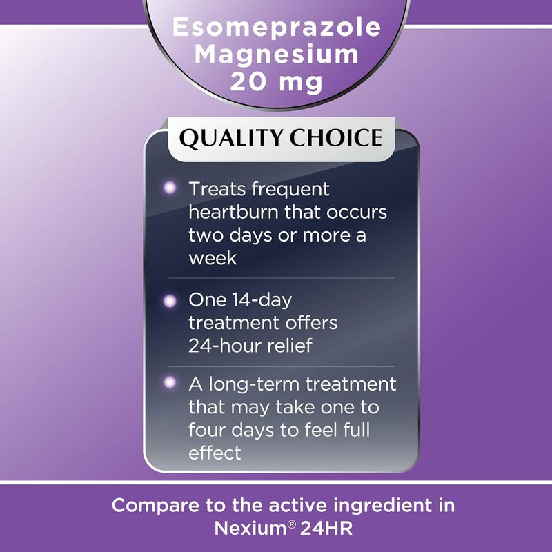 Quality Choice Esomeprazole Magnesium 20 mg Acid Reducer  Heartburn Relief Delayed Release Capsules for 24 Hour All Day and Night Protection 14 Count - Image 3