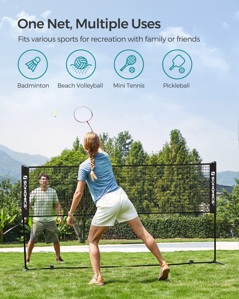 SONGMICS SONGMICS 3m Badminton Net, Volleyball Net with Height Adjustable Poles, Portable Net for Junior Tennis, Beach Volleyball, Pickleball, for Garden Park Outdoors, Black SYQ300HV1 - Image 2