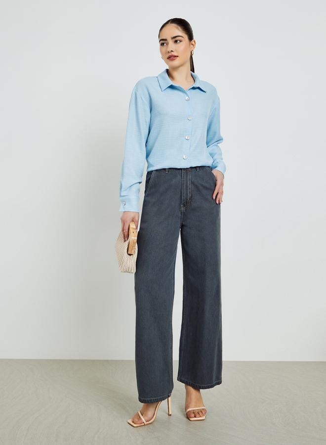 Styli Blue Oversize Button-Down Shirt - Image 2